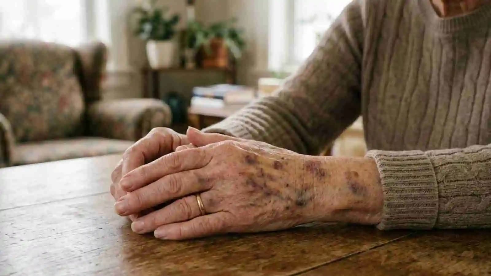 A caregiver checking bruising on an older adult.