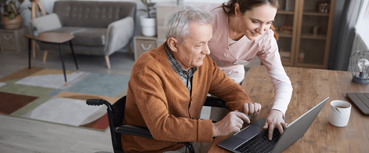 An older adult learning to recognize an online scam.
