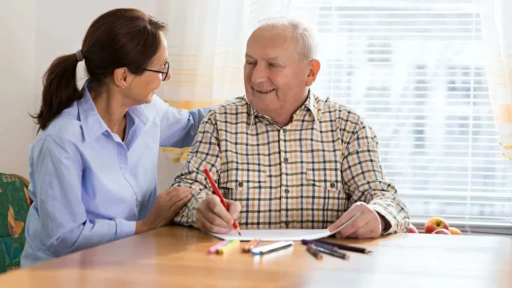 A family comparing home support and memory care options.
