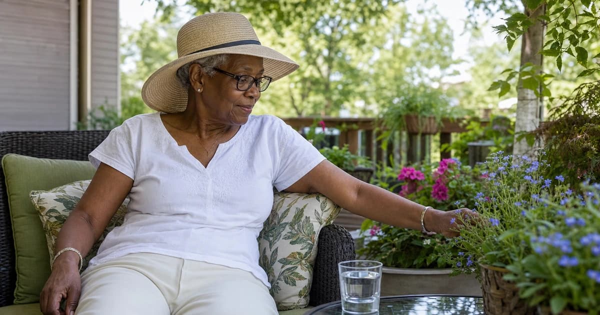 An older adult staying cool and hydrated in summer.